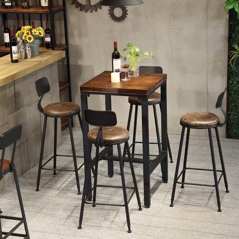 Industrial 1/3/4/5 Pieces Bar Table Set Square Pine Wood Counter Table with Stools
