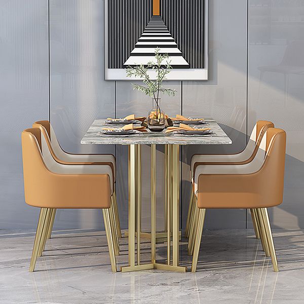 1/2/5/7 Pieces Luxury Dining Set Sintered Stone Dining Table with Leather Chairs