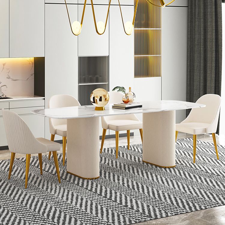 Sintered Stone Top Modern White Table for Restaurant Oval Dining Table Double Pedestal