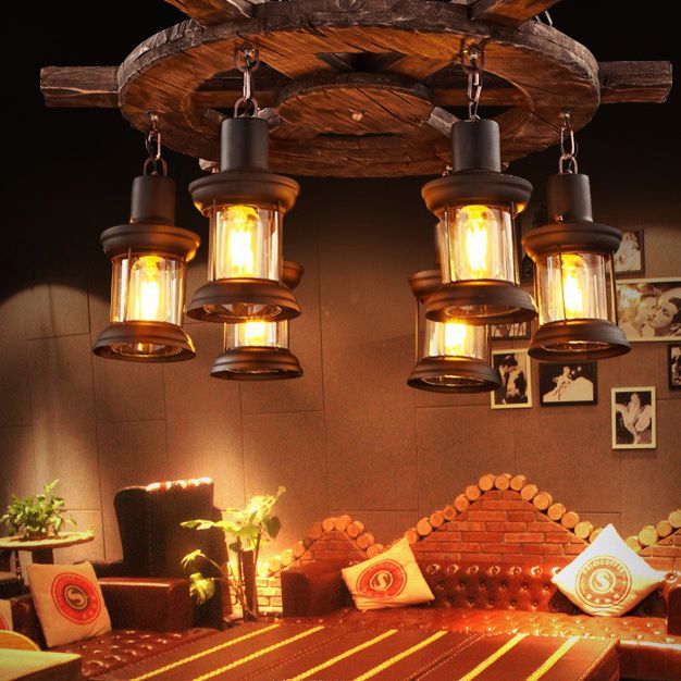 CHANDELIER LETRAGE RÉTRO RÉTRO RETRO 6-LIGHTES VINTAGE NUTICAL KEROSEN LAMP DESIG