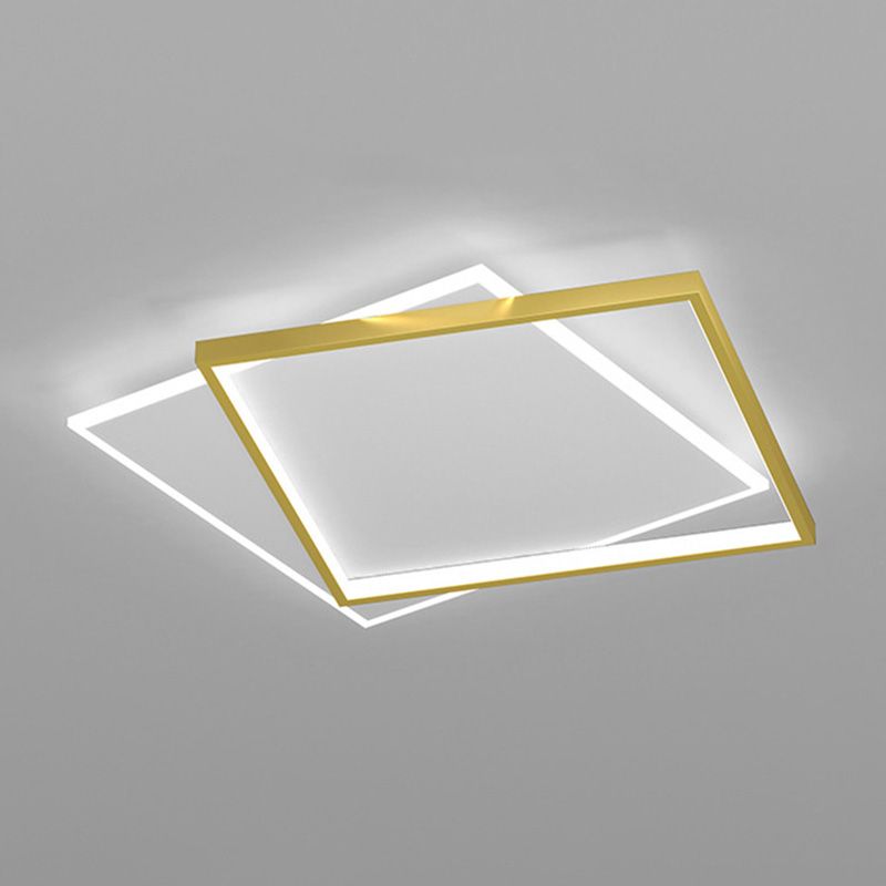 Minimalist Square Flush Mount Light Fixture Metaal LED slaapkamer dicht bij plafond lamp in goud