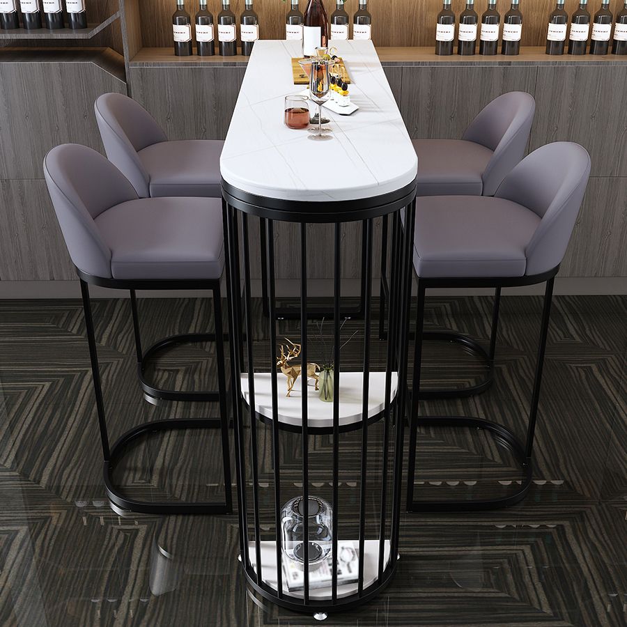 Industrial Black Iron Bar Table Faux Marble White Specialty Top 41.3"H Bistro Table