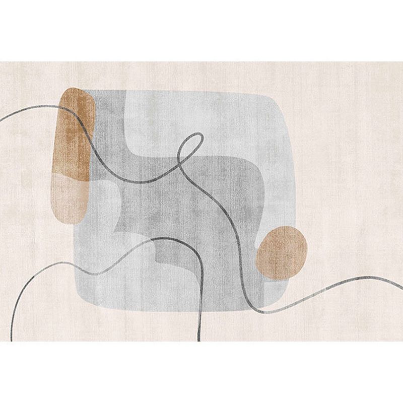 Beige Abstract Print Carpet Polyester Modern Area Rug Non-Slip Rug for Living Room