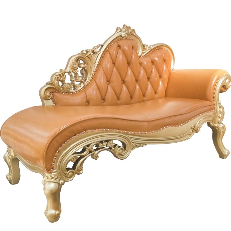 Genuine Leather Accent Chair Traditional Solid Wood Rolled Arms Chaise