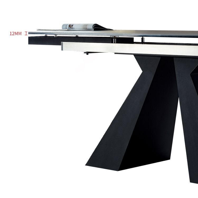 Industrial Sintered Stone Dining Table Rectangle Black Table with Pedestal Base