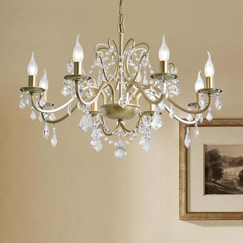 K9 Crystal Drops Candlestick Chandelier Lights Vintage Rustic Style Lighting Pendant for Living Room