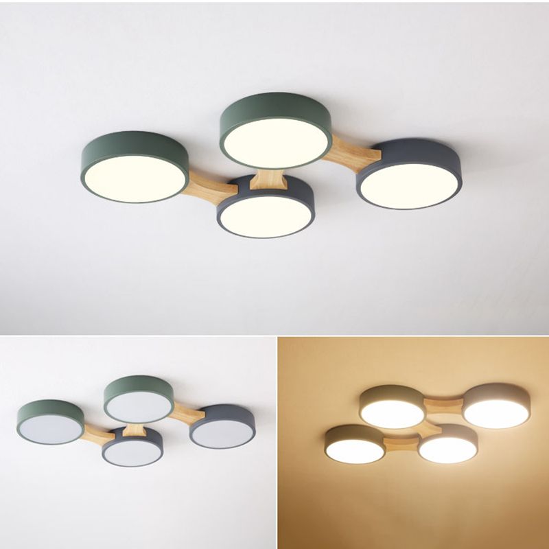 Ronde LED Macaron Plafond Fixture in Modern Creative Style Wooden Flush Mount met Acryl