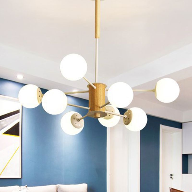 Luz de lámpara de lámpara de globo negro/negro Modernista 6/8 luces Opal Glass Hanging Techo Luz