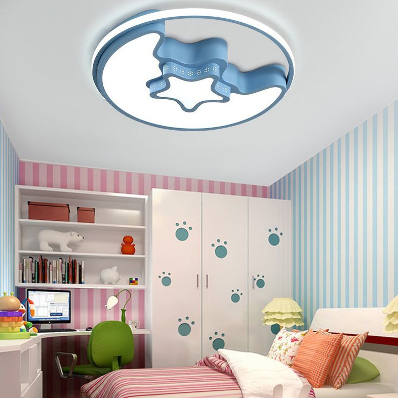 Moon And Star Flush Mount Light Fixtures Kids Acrylic Ceiling Mount Light Fixture for Children Bedroom