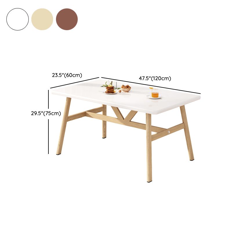 Modern Rectangle Dining Table Wood Tabletop with Iron Trestle Base