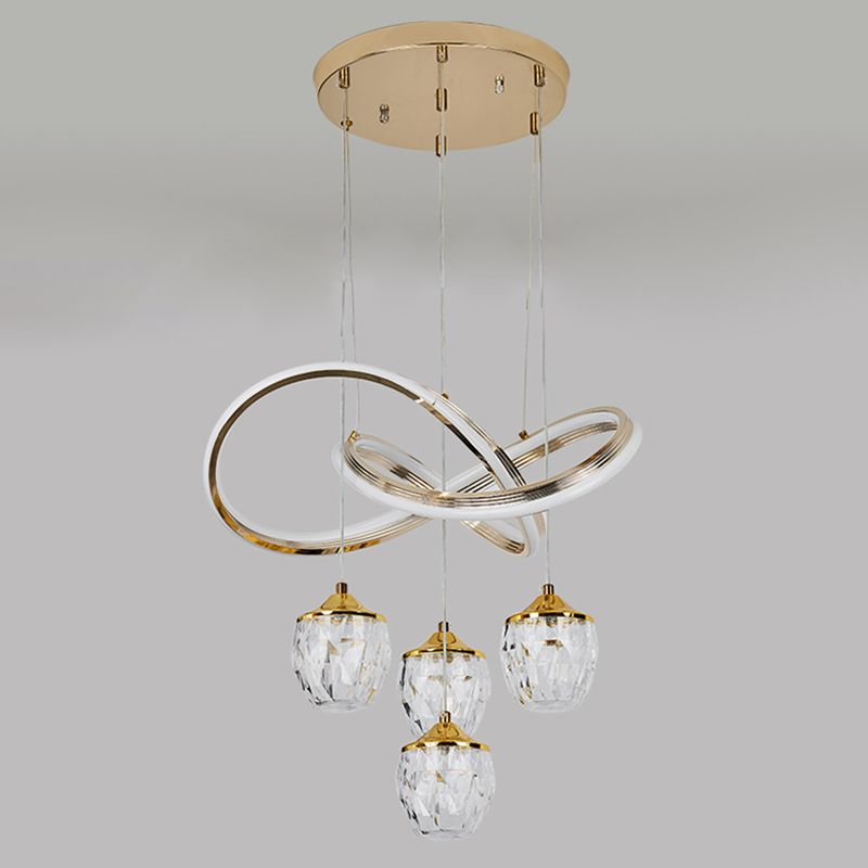 Minimalist Twist LED Pendant Lighting Crystal 5-Head Dining Room Suspension Light