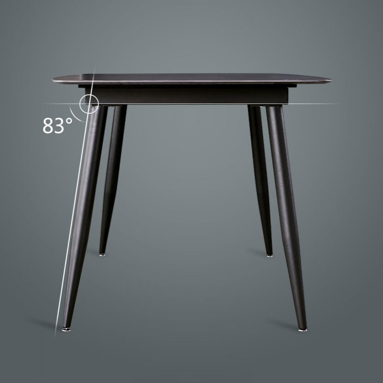 Fixed Minimalist Sintered Stone Top Kitchen Table Set with 4 Black Legs Base for Dining Room