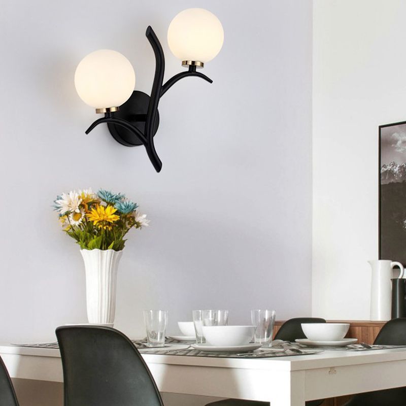 Modern Style Globe Wall Light Glass 2 Light Sconces for Bedroom