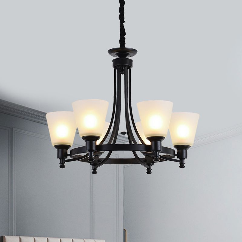6/8 teste a pendente lampadario rustico soggiorno lampada a sospensione con tonalità conica in vetro opale in nero