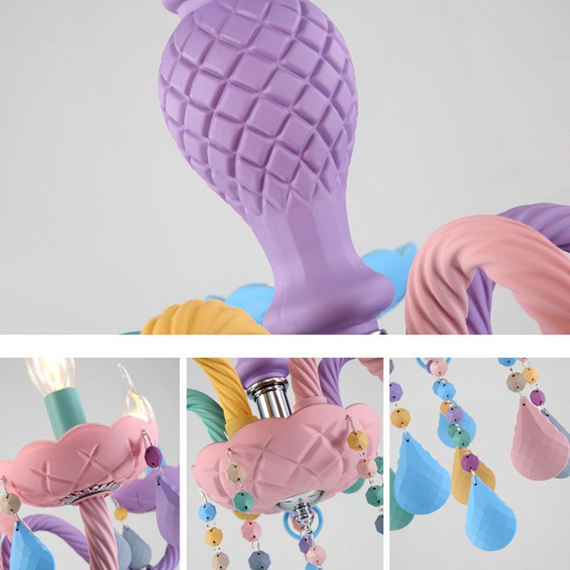 Multi lumières colorées de plafond suspendues de style moderne en verre incurvé bras lustre