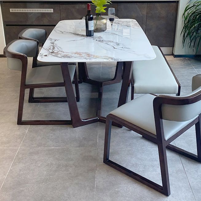 Mesa de comedor estándar rectangular de piedra sinterizada blanca industrial para cocina