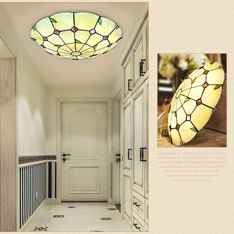 Luz empotrada LED Tiffany en forma de cuenco de iluminación de techo beige de vidrio artesanal para pasillo
