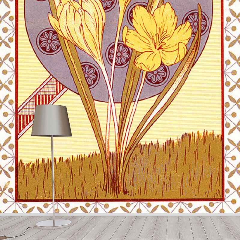 Vintage Blossoms Wall Mural Decal for Home Decoration, Custom-Printed Wall Covering in Purple and Yellow