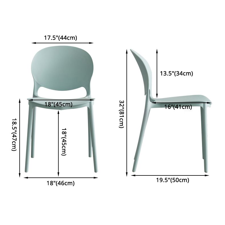 Chaises de salle à manger sans bras scandinaves, chaise latérale à dossier ouvert empilable d'intérieur en plastique