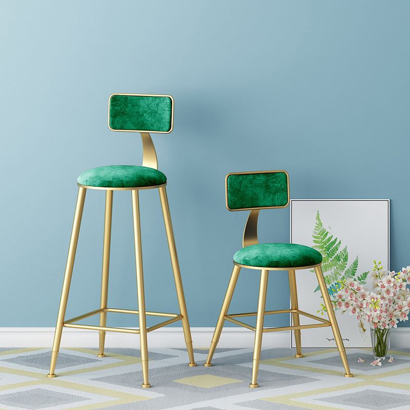 Nordic Style Backrest Counter Stool Iron Cafe Bar Stool with Velvet Cushion and Pedal
