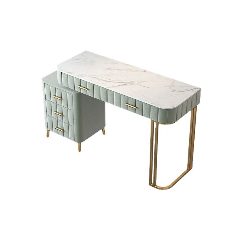 5-Drawers Vanity Makeup Table Set Vanity Stool with Wood Accent