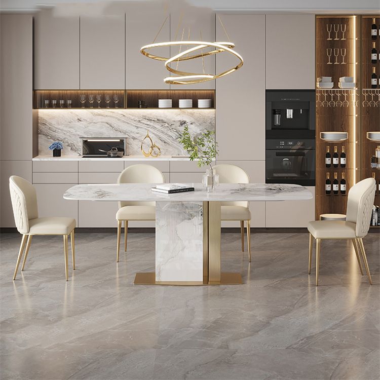 Scandinavian Dining Table Set 1/4/5/7 Pcs Sintered Stone Dining Table with Armless Chairs