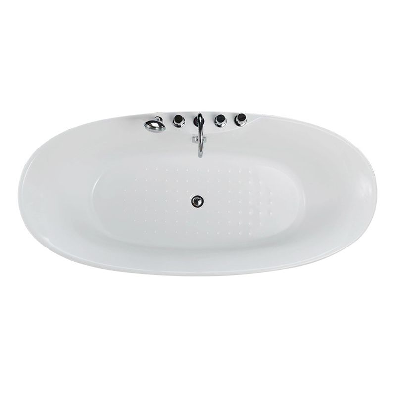 Modern Ellipse White Bathtub Acrylic Back to Wall with Drain Bath Tub