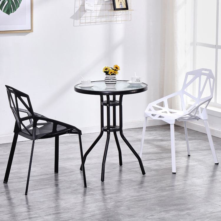 Modern Style Glass Dining Room Dinner Kitchen Table Clear Round Table with Metal Base