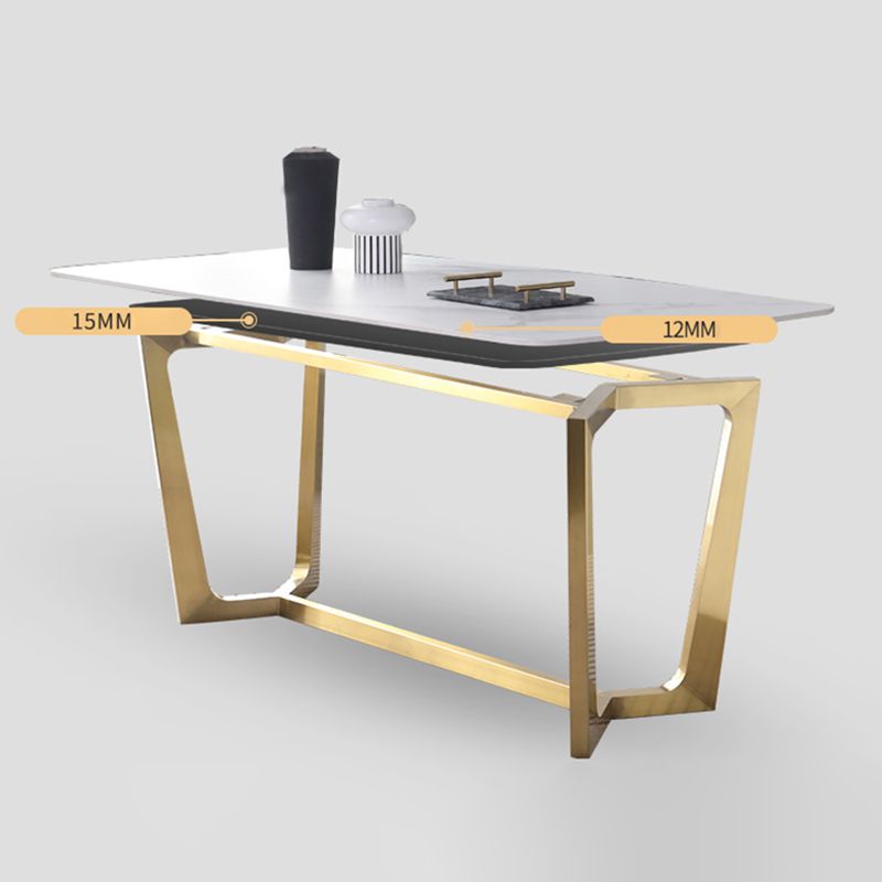 Luxury Sintered Stone Dining Table Rectangle Table with Metal Trestle Base