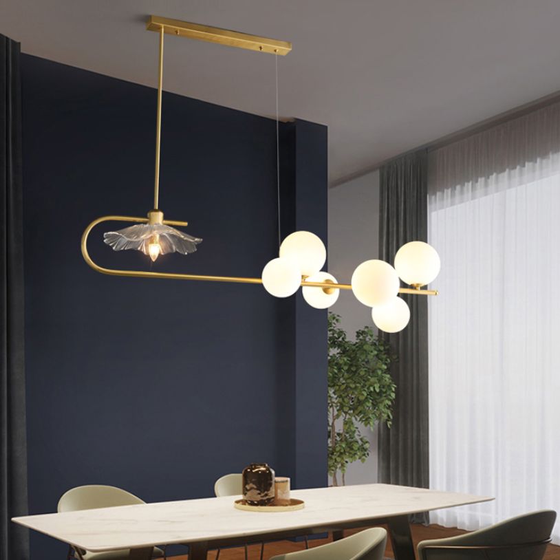 Luz de lámpara de vidrio lineal de iluminación de la isla dorada para el comedor para comedor