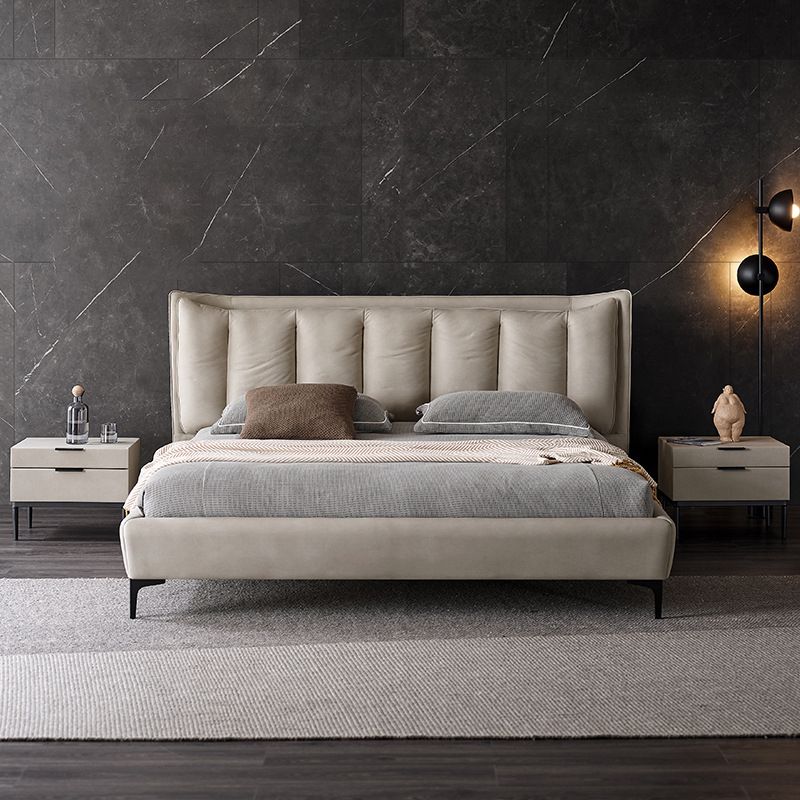 Contemporary 44.49-inch H Faux Leather Wingback Bed with Headboard