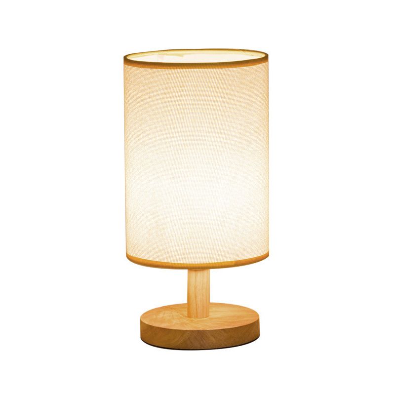 Attività del cilindro in tessuto illuminazione giapponese 1 lampada da lettura in lampadina in bianco/lino con base in legno