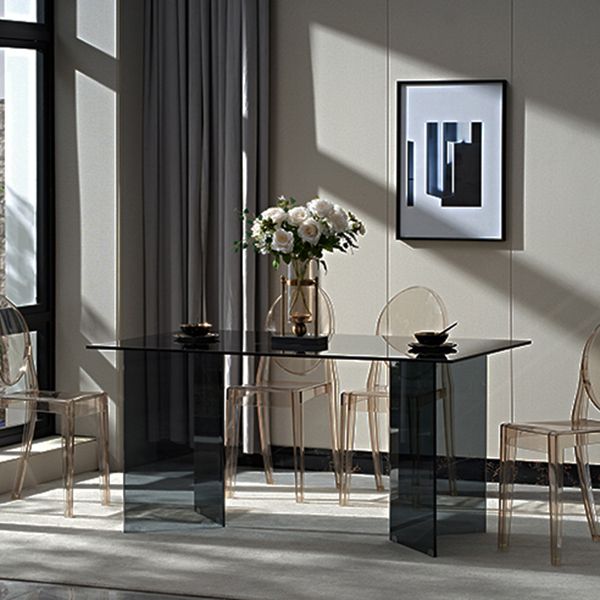 Rectangle Double Pedestal Home Furniture Clear Glass Dining Room Collection