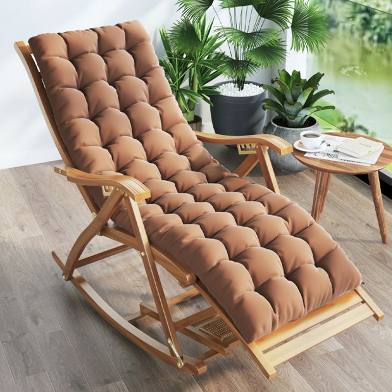 Mid-Century Modern Rocking Chair Bamboo Upholstered Tufted Solid Color Porch Rocking Chair