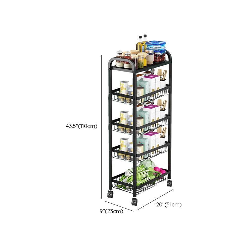 Open Storage Prep Table with Basket Kitchen Trolley in Black