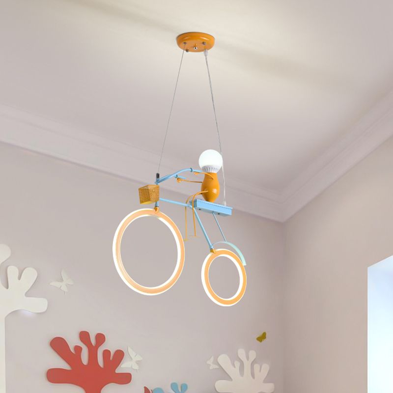 Cartoon Bicycle-Like Chandelier Lighting Metal LED Bedroom Pendant Lamp in Yellow and Blue