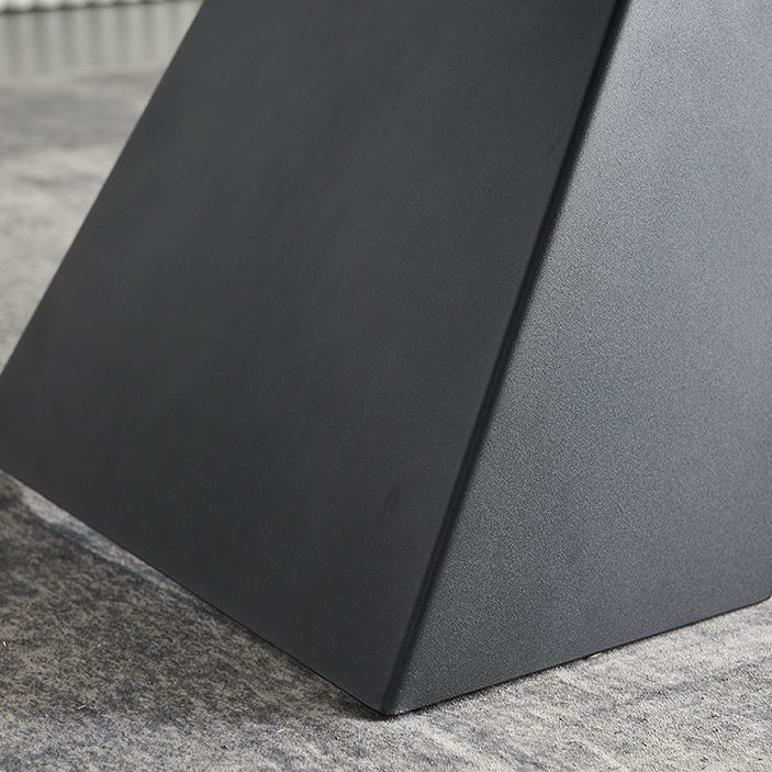 Rectangular Dining Table Modern Grey Stone Table Top with Black Metal Base