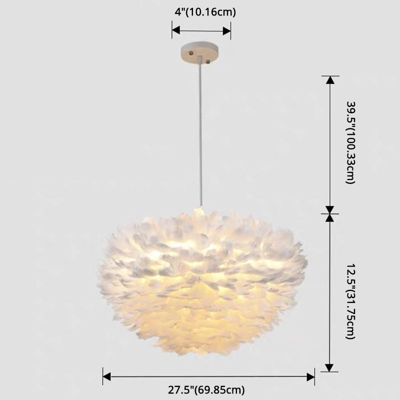 White Feather Pendant Lighting Modern Nordic Creative Globe Hanging Ceiling Light for Bedroom