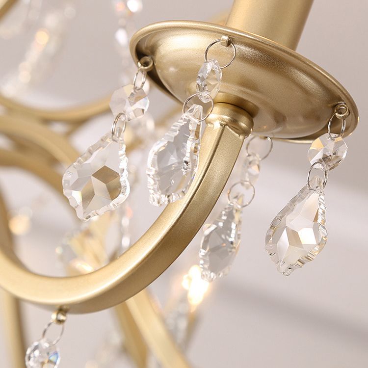 Clear Crystal Pendant Lamp with Candle Lamp Holder Vintage Country Style Chandelier Lighting in Gold