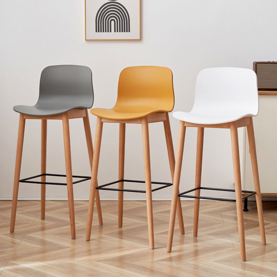 Modern Wood Barstool Simple Low Back Indoor Tall Stool with Plastic Seat