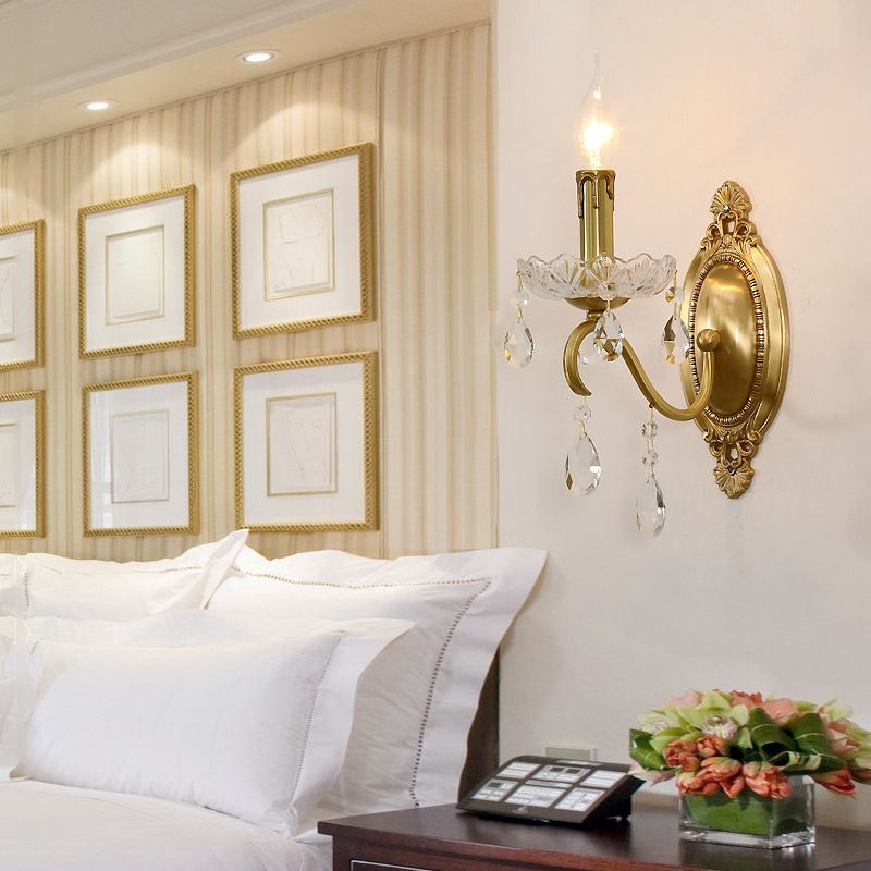 Crystal Candle Shape Wall Sconce Modern Style Multi Lights Wall Light Fixture in Brass