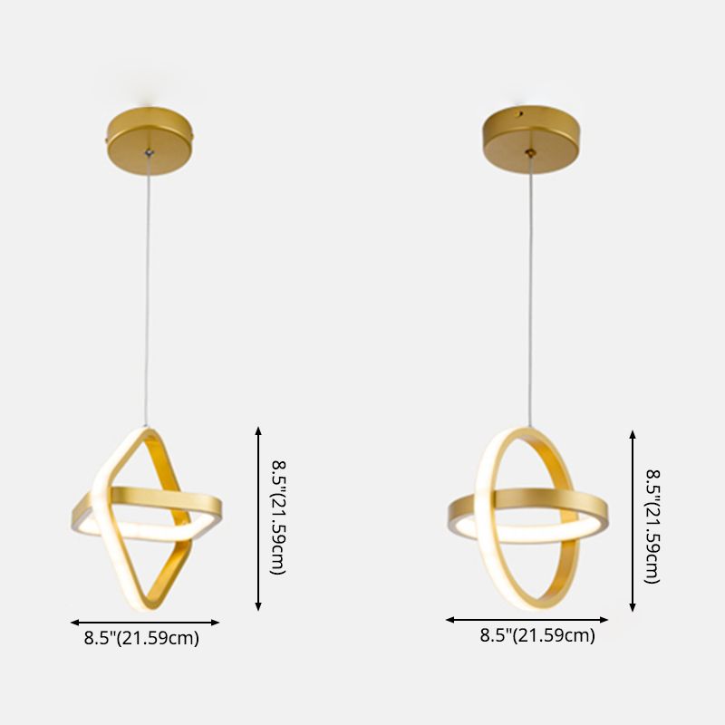 Golden Interlocking Pendant Light Fixture Simplicity 2-Light Metal Drop Lamp for Dining Room