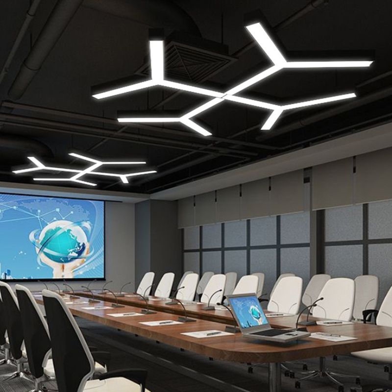 Y Shaped Acrylic Suspension Lamp Modern Black LED Pendant Light for Conference Room