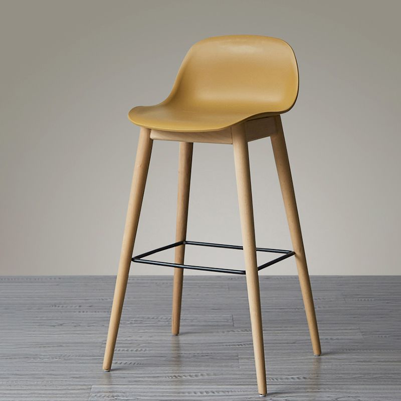 Taburetes de madera escandinavos para mostrador, taburetes de bar de plástico con respaldo bajo y reposapiés
