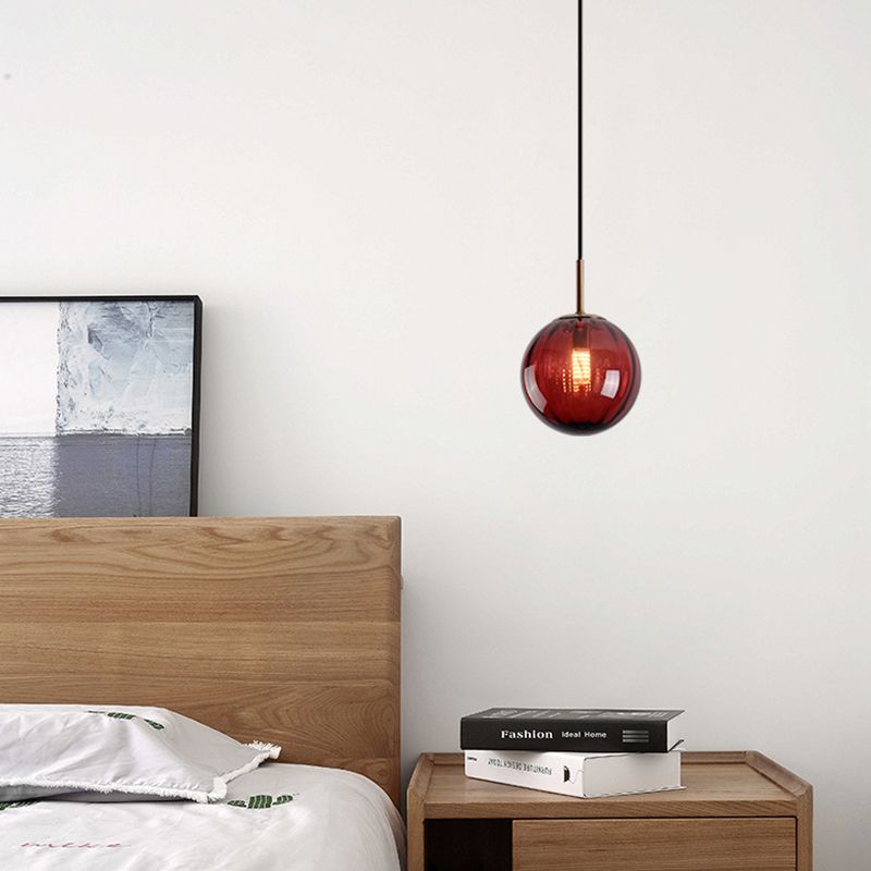 Bubble Ceiling Pendant Light Macaron Amber/Green/Red Glass 1 Head Bedroom Hanging Ceiling Light