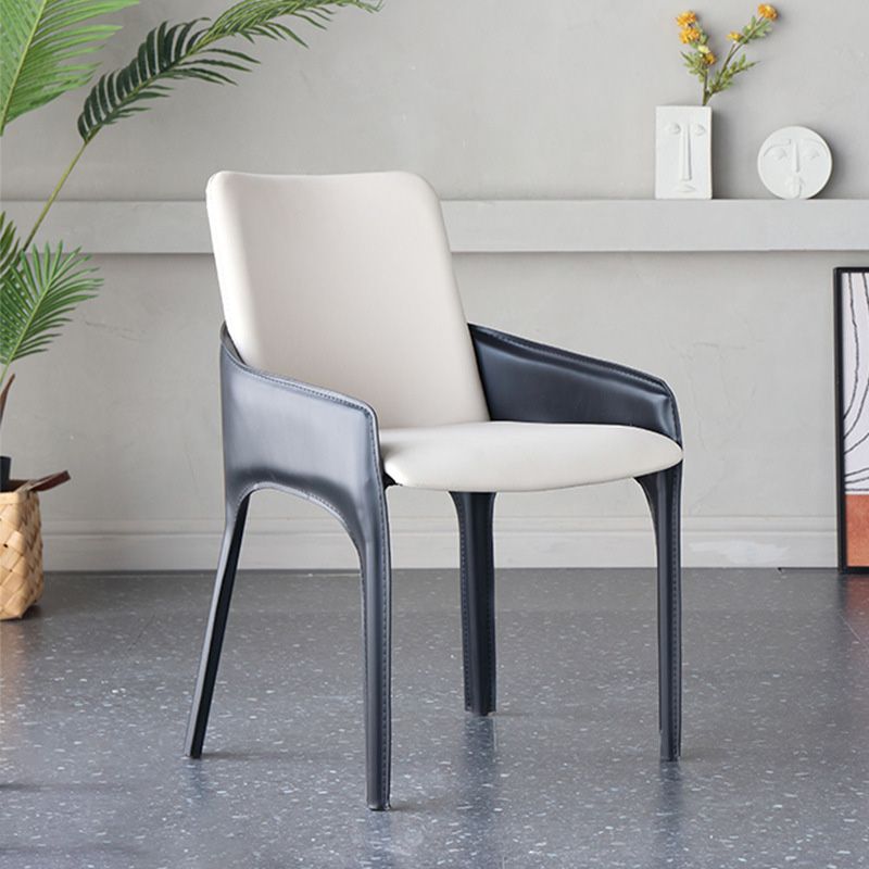 Contemporary Metal Dining Room Chair Arm Faux Leather Side Chair for Dining Room