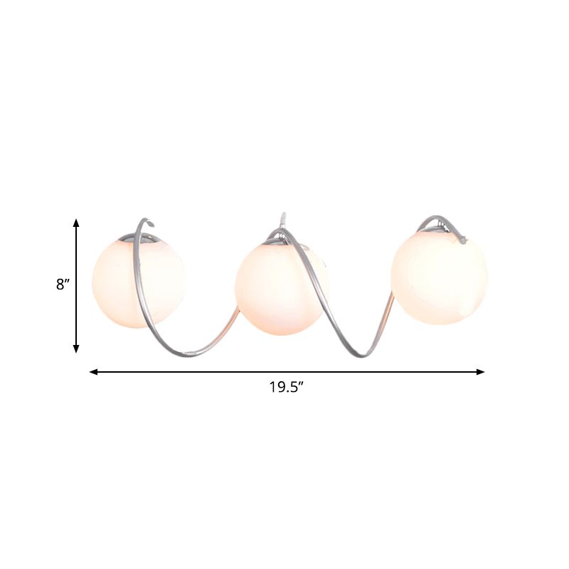 Modern Style Spiral Iron Cluster Pendant 3-Head Suspended Lighting Fixture with Globe White Glass Shade
