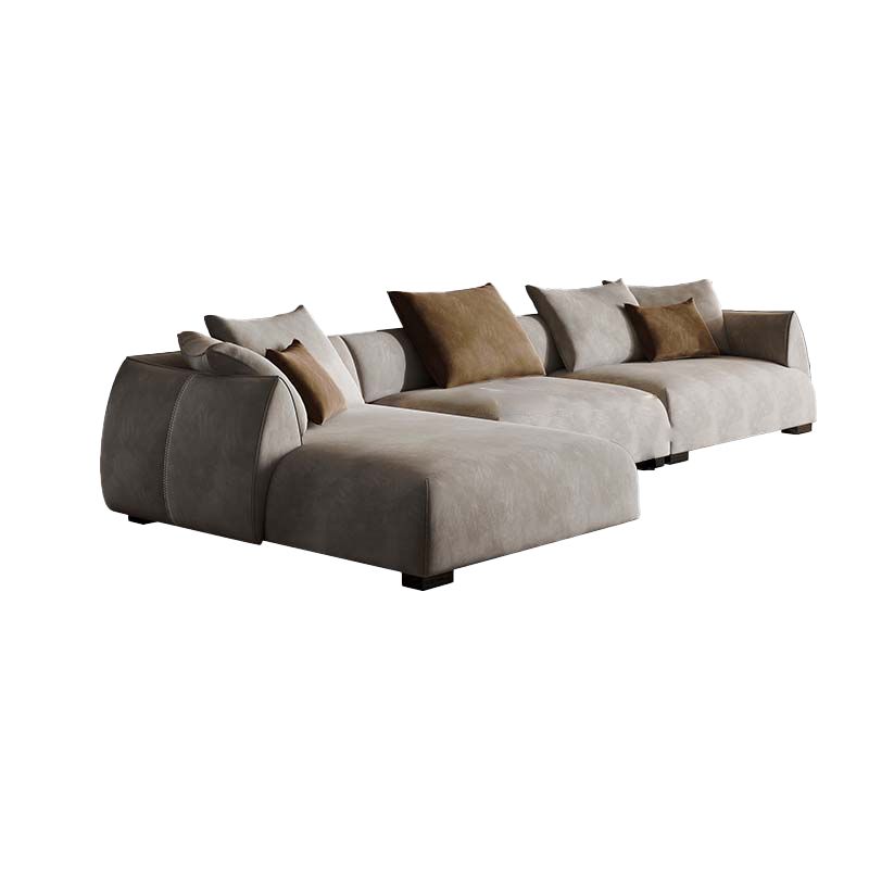 Mid Century Modern Sectional L-shape Fabric Sectional with Pillows