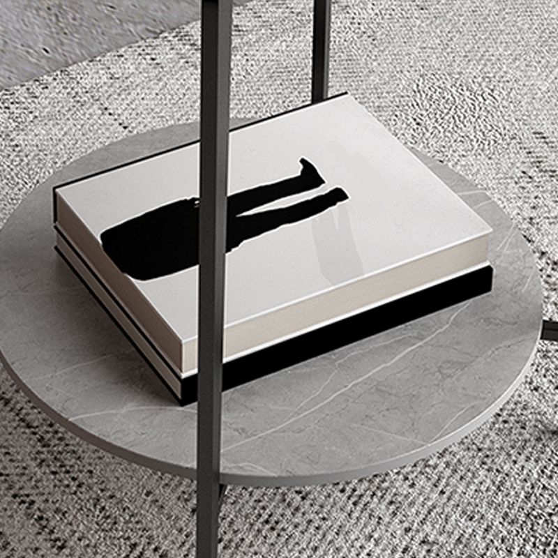 Minimalist Round Corner Table Slate 4 Legs Sofa Side Table with Storage