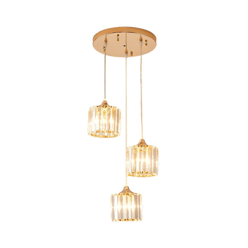 3 Lights Crystal Prism Pendant Light Fixture Modern Stylish Hanging Ceiling Light with Round Canopy in Gold